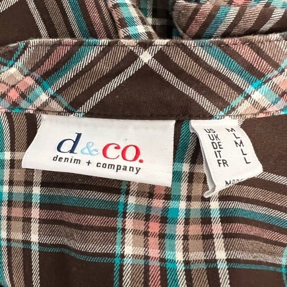 Denim & Co. Womens Button Up Shirt Multicolor Plaid Long Sleeve Cuff Stretch M - Picture 11 of 12